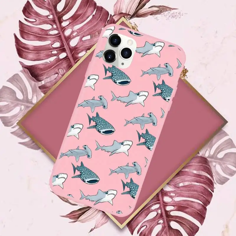 

Cute cartoon shark animal Pink blue Phone Case Candy Color for iPhone 11 12 mini pro XS MAX 8 7 6 6S Plus X 5S SE 2020 XR