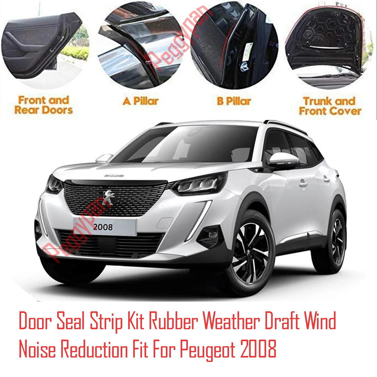 Door Seal Strip Kit Self Adhesive Window Engine Cover Soundproof Rubber Weather Draft Wind Noise Reduction Fit For Peugeot 2008