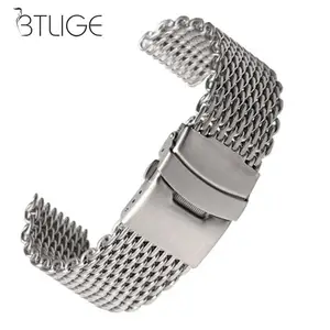 18/20/22/24mm Steel Dive Shark Mesh for Milanese Watch Bracelet Strap Band Weaving Double Snap Strap in India
