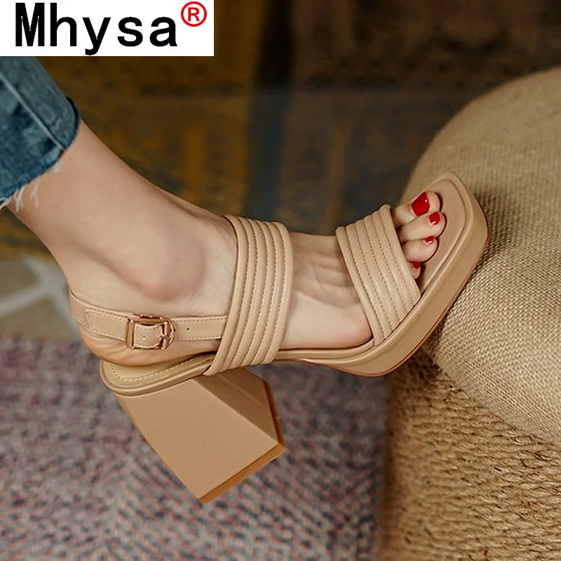 

Сандалии женские кожаные на высоком каблуке, босоножки на толстом каблуке, модная офисная обувь с открытым носком для вечеринки, Размеры 35-40...