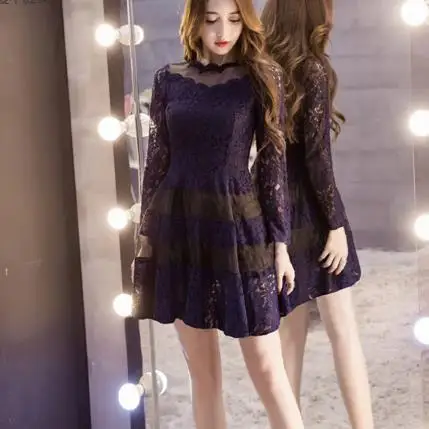 2019 винтажное кружевное женское платье трапециевидной формы в Корейском стиле