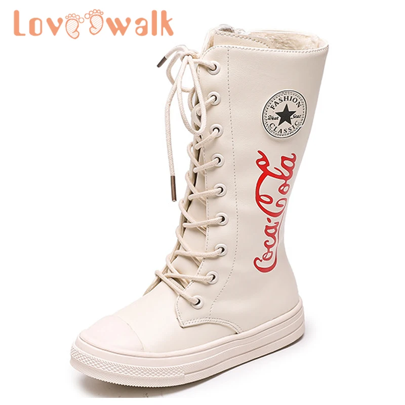 Водонепроницаемые детские ботинки кожаная обувь для девочек модные высокие со