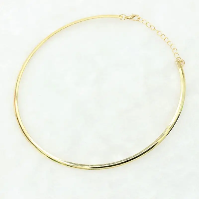 1Pc New Fashion Punk Simple Round Circle Torques for Women Ladies Metal Gold Silver Wire Necklace Collar Choker