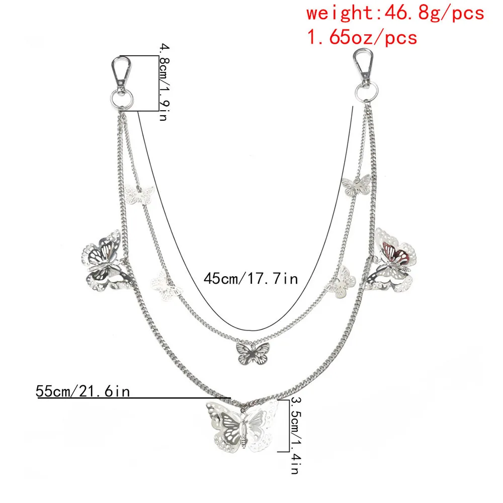

Hip Hop Punk Butterfly Jeans Pants Keychain Women Belt Chain Double Layers Belly Chain Waist Chain Trousers Chain
