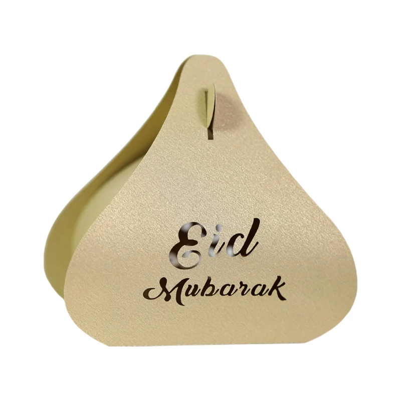 

100Pcs Middle East Eid Mubarak Hollow Out Letters Candy Boxes Muslim Ramadan Triangle Shaped Chocolate Containers