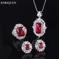 charms 100 925 sterling silver ruby gemstone high carbon diamond ring earrings pendant necklace wedding jewelry sets for women
