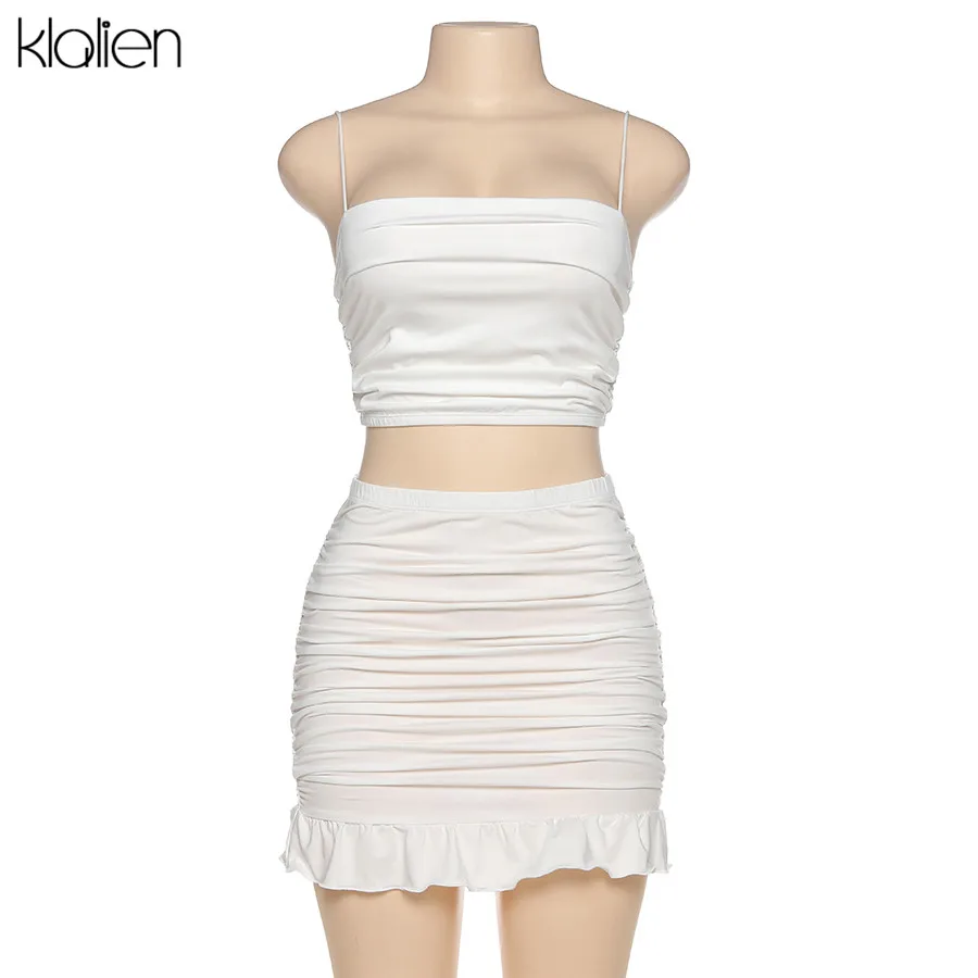 Kalien/модный сексуальный женский комплект с юбкой из двух предметов оборками