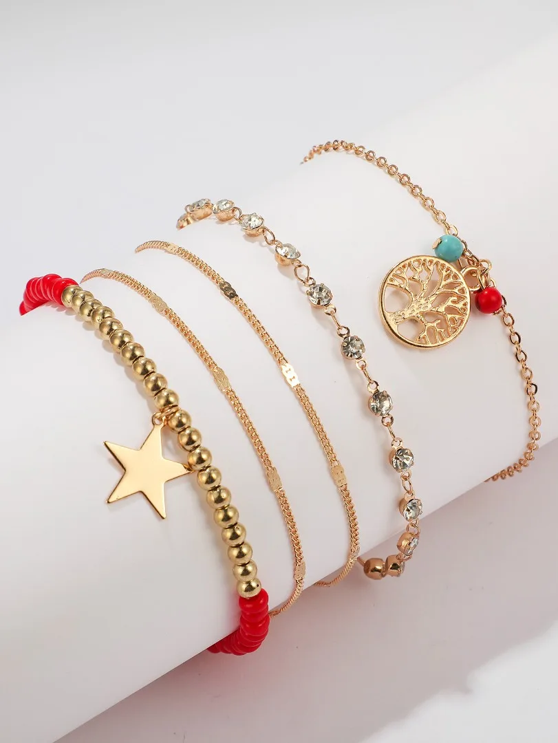 5 шт./компл. модные летние сандалии Декор ножные браслеты творческое Дерево жизни