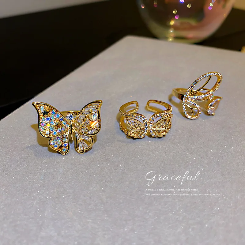 

Diamond Inlaid Zircon Butterfly Opening Japanese And Korean Style Simple Design Sense Of Temperament Net Red Trend Finger Ring