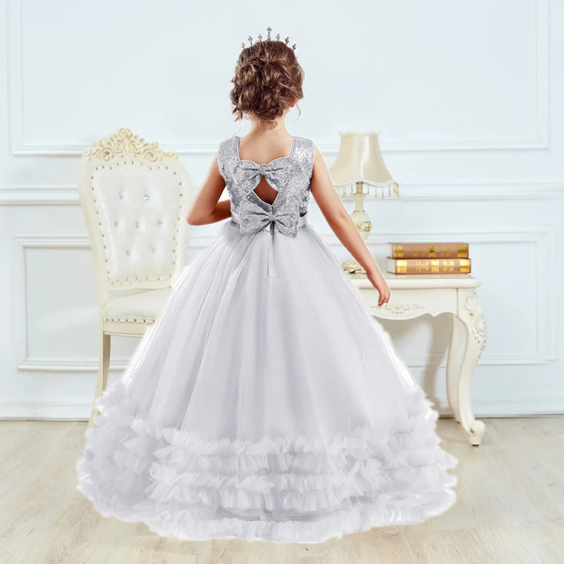 Серебряное платье для девочек вечерние ринку и свадебные платья рождественское
