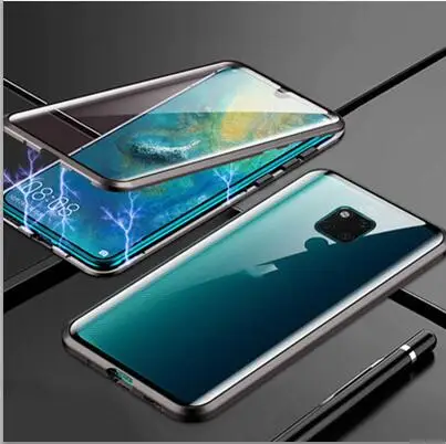 Черный Магнитный адсорбционный чехол для huawei mate 20X5G металлическая рамка Прозрачный Закаленное стекло матовый чехол 20X5G Магнитные Флип-Чехлы mate 20X - Цвет: Черный