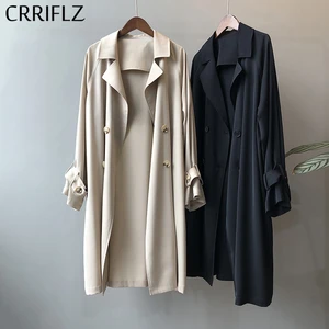Тренч Женский Длинный свободного кроя, повседневный однобортный плащ, верхняя одежда, CRRIFLZ, весна 2020