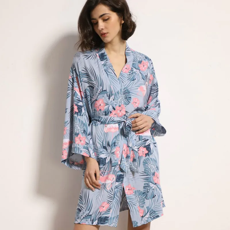 

Rodes V-neck Printed Thin Breathable New Sexy Long Sleeve Elegant Womens Home Clothing Leisure Soft Comfortable Korean Style