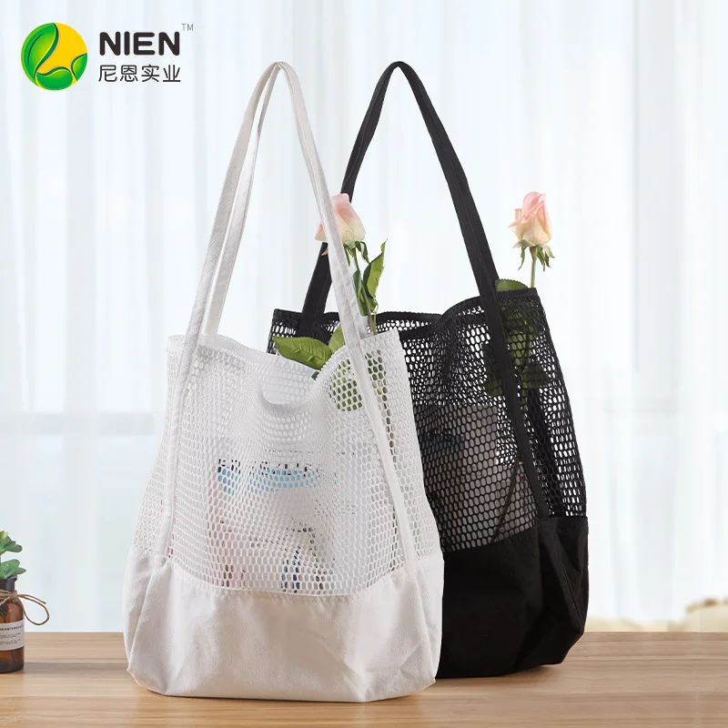 

Large capacity tote bag tote bag canvas nylon mesh three-dimensional shopping bag beach bag