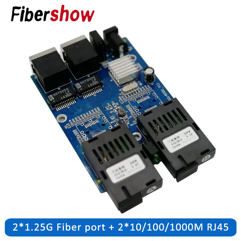 Ethernet-коммутатор для подключения оптоволоконного кабеля 2 RJ45 UTP 2 SC волоконно-гигабитный волоконно-оптический медиаконвертер 2SC 2RJ45 Ethernet 10/100/1000 M PCB