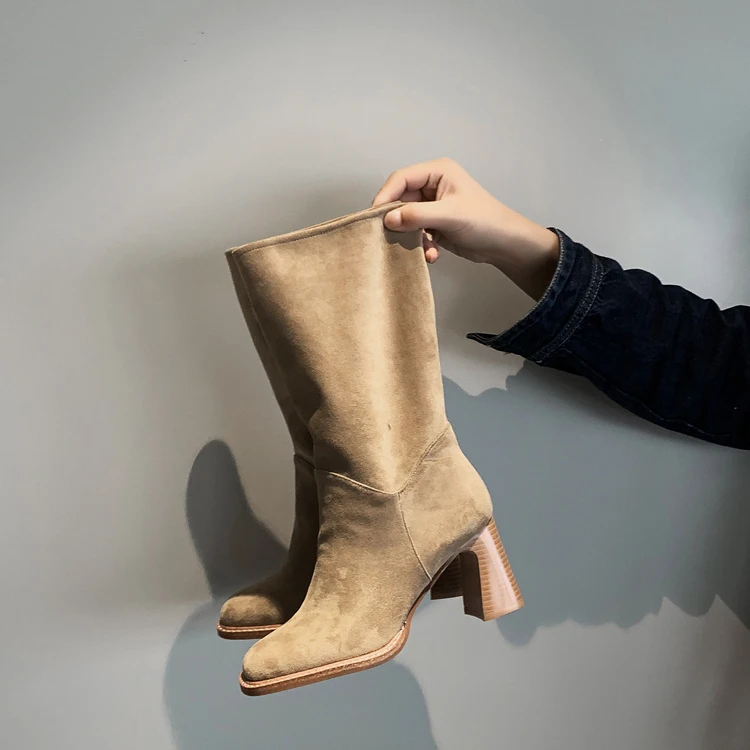 MoonMeek/Лидер продаж 2020 года Женские ботинки на толстом высоком каблуке с