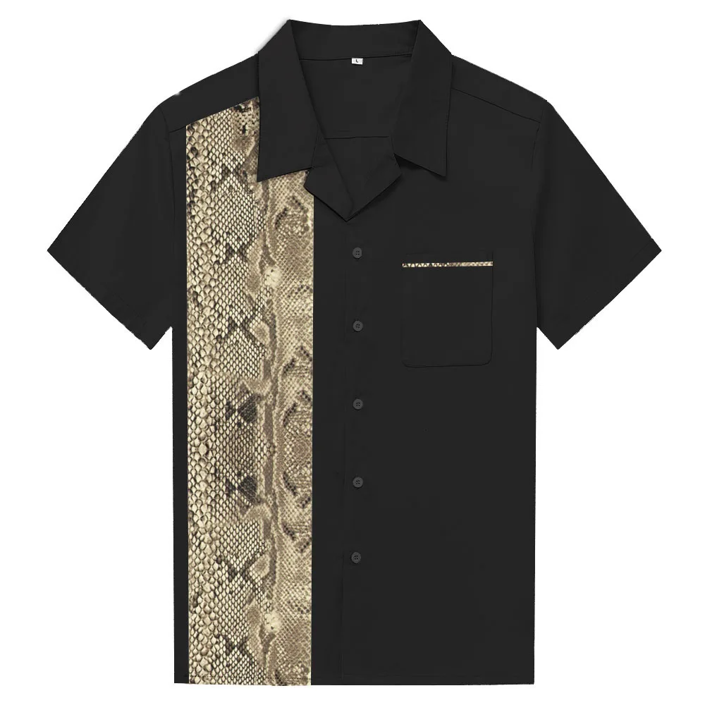 Со змеиным принтом в винтажном стиле Стиль Боулинг Рубашка 2019 летняя футболка с