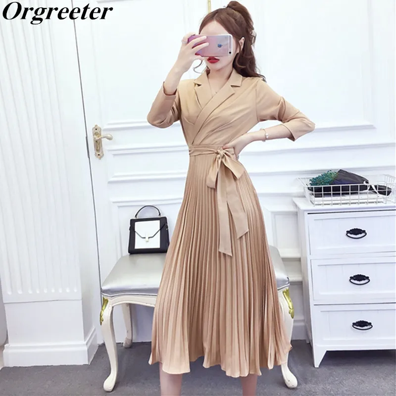 Женское плиссированное платье составного кроя с длинным рукавом и английским