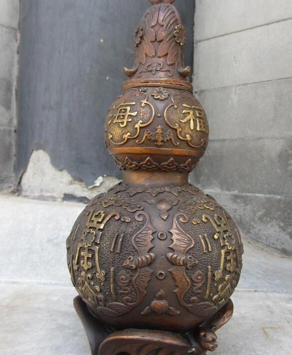 814+++++China Royal Red Copper Bronze Feng Shui Lucky Fu Longevity Gourd cucurbit Statue | Дом и сад
