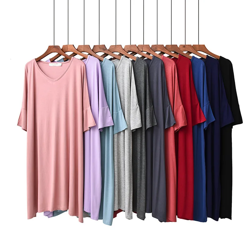 

Comfortable Modal Nightdress Female Summer Large Size Loose Sleepwear Short-Sleeve V-Neck Women European American Style Homewear