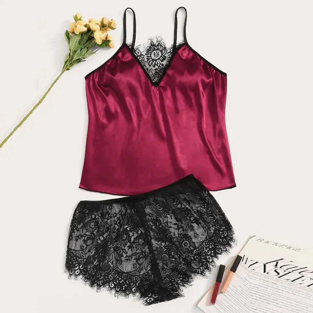 Женский пижамный комплект большого размера Лидер продаж атласная кружевная