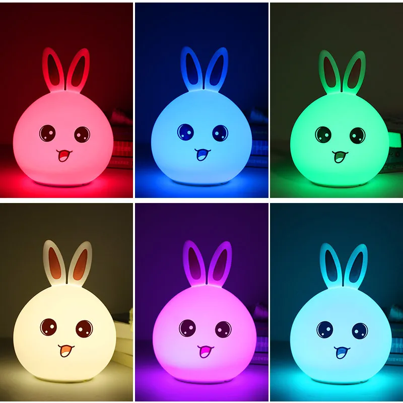 

Rabbit LED Night Light For Children Baby Kids Bedside Lamp Multicolor Silicone Touch Sensor Tap Control Night Light