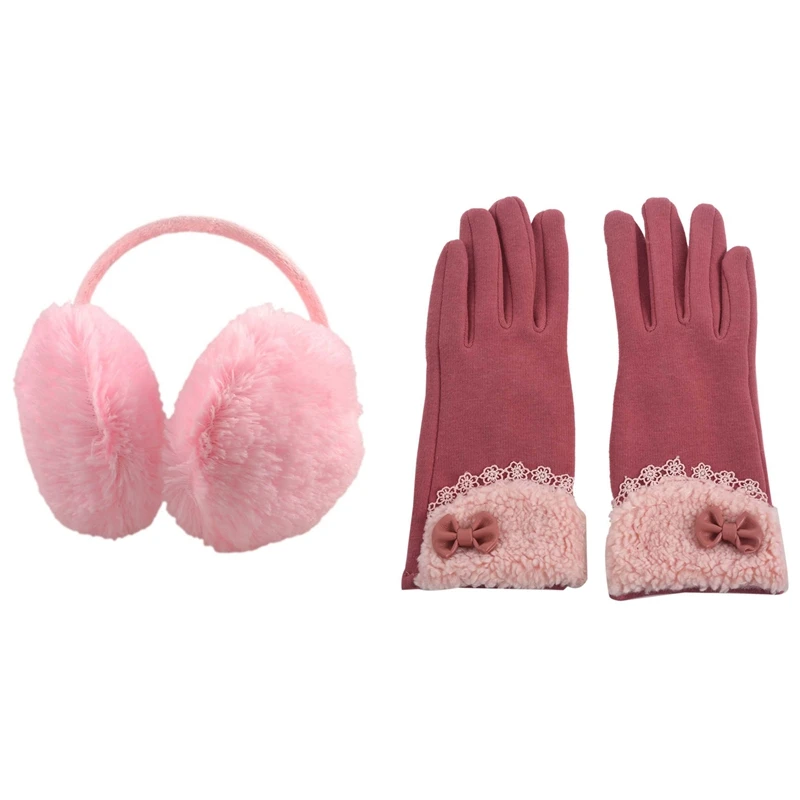 3 шт. женские теплые: 1 розовый плюшевый пушистый чехол для задней крышки уха