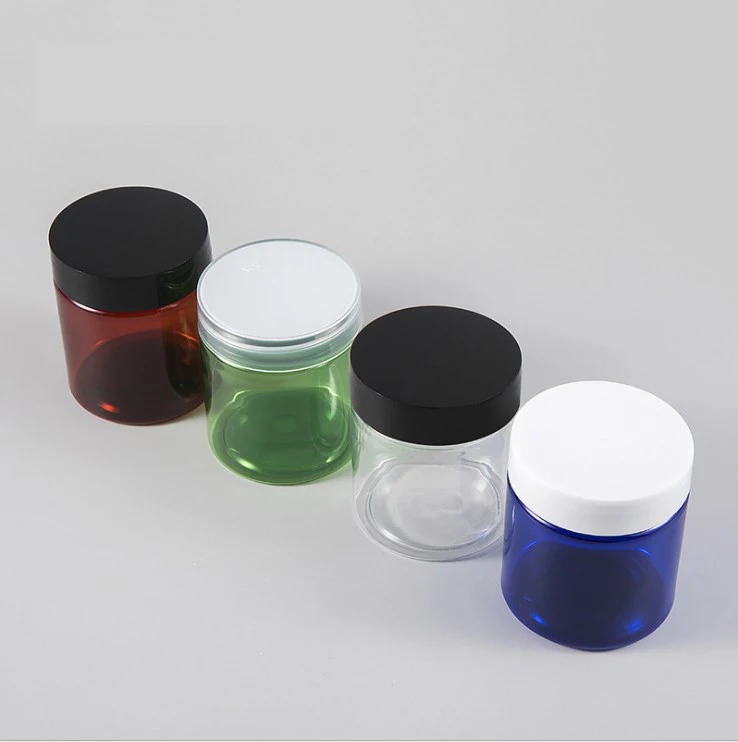 

50G 80G Cream Jar Empty Refillable Cosmetic Container Clear Green Amber Blue Plastic Pot with Plastic Lid Facial Cream Jar 50pcs