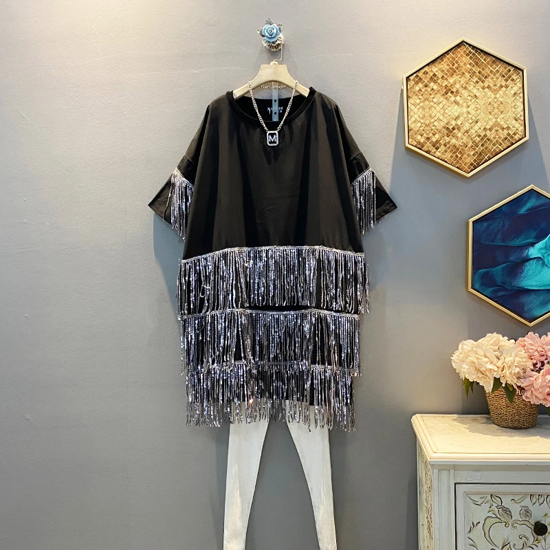 Женское платье с круглым вырезом и коротким рукавом [EWQ] уличное Свободное