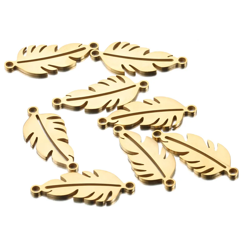 

5PCS/Lots Stainless Steel Double Hole Feather Charms For Jewelry Making Bracelet Necklace DIY Pendants Accessories
