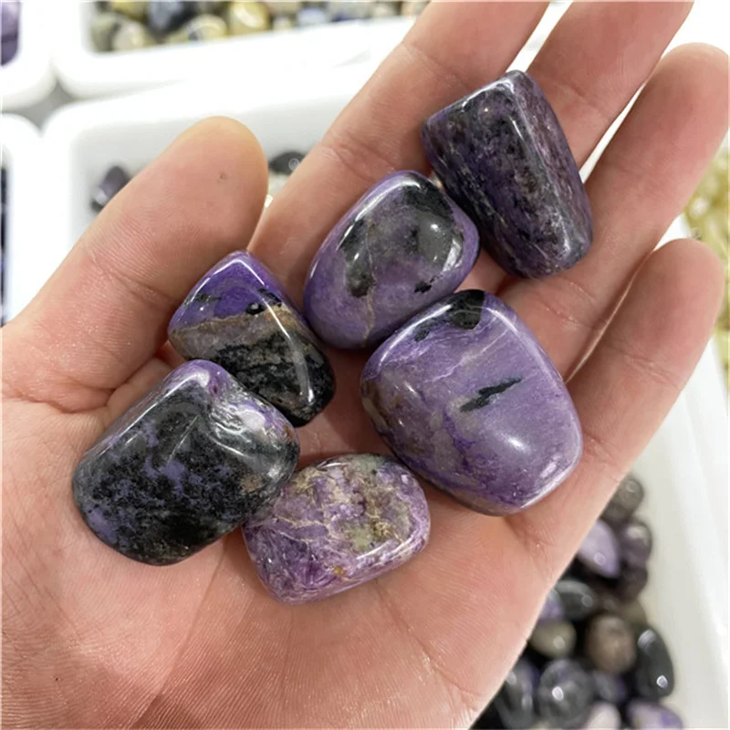 

Natural Gemstones Quartz Crystals Purple Charoite Tumbled Stones Healing Reiki Decoration