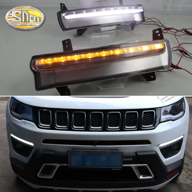 Дневной ходовой светильник для Jeep Compass 2017 2018 2019 динамический желтый с поворотным