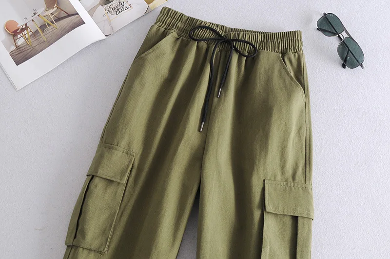 

Korean Women's New Elastic Waist Drawstring Pocket Toe Overalls Casual Pants(Large size to XXL)