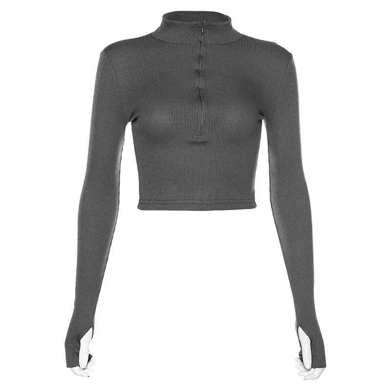 

Solid Color Casual T-shirt Women Long Sleeves Turtleneck Crop Tops Sexy Simple Style Party Club 2020 Spring Summer New