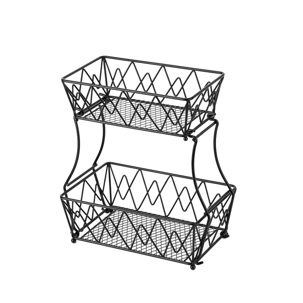 

Detachable 2-Tier Fruit Basket Metal Fruit Bowl Stand for Snacks Black