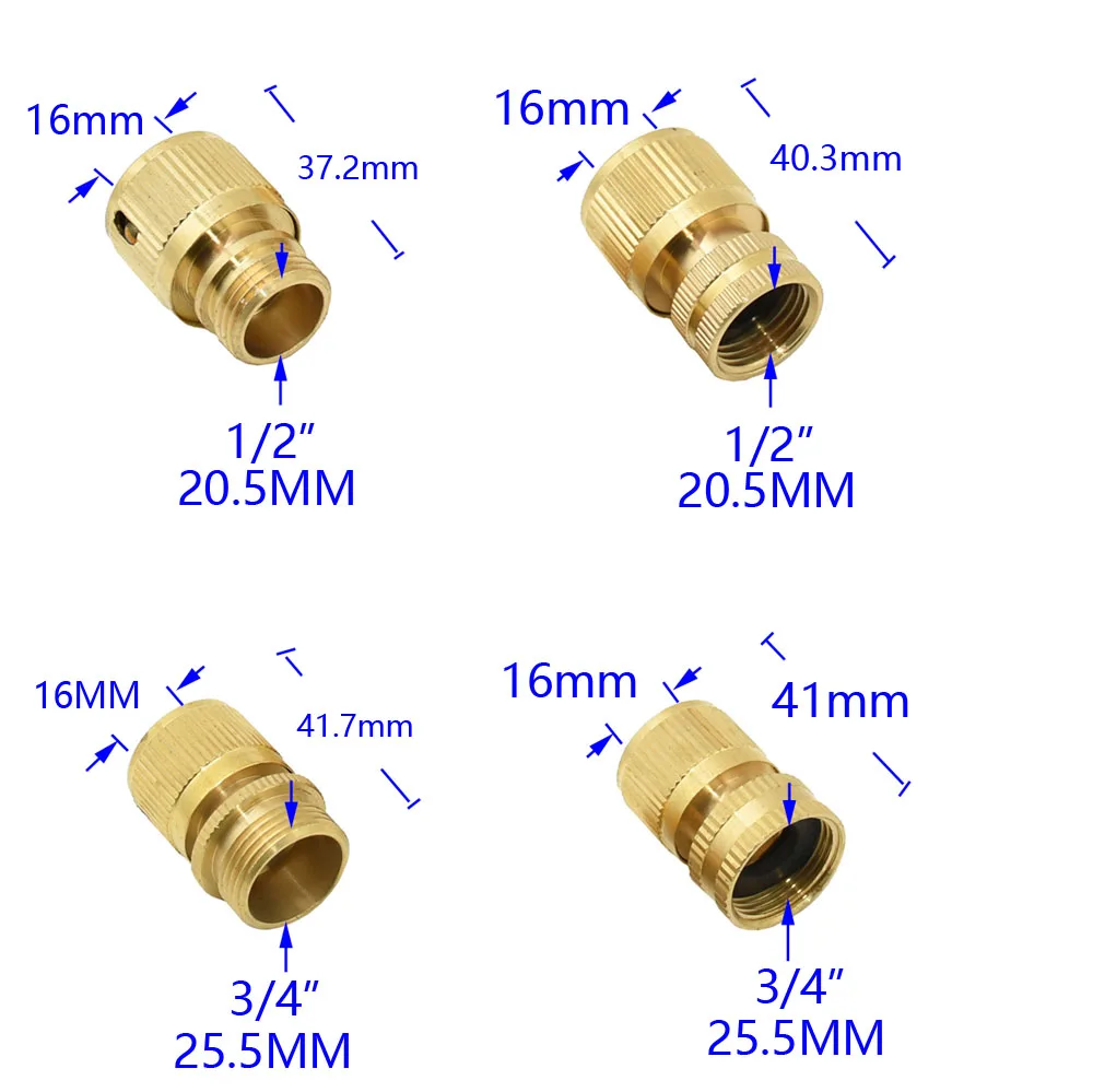 1pc Brass 1/2 3/4" Thread Quick Connector Garden Water Gun Connector Car Washing Machine Male/Female 1/2 3/4"  Tap adapter