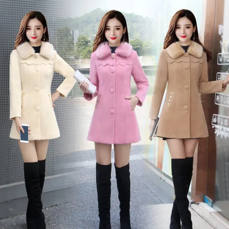 Women's Jackets 2022Autumn Winter Mid-length Woolen Coat Women' Loose Single-breasted Elegant Woolen Overcoat Female Outerwear