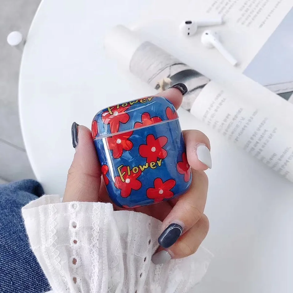 359F Bluetooth беспроводной Чехол для наушников для Airpods 2 чехол Роскошный Мраморный чехол для наушников для Apple Air Pods Earpods цветочный кольцевой ремешок - Цвет: 359F