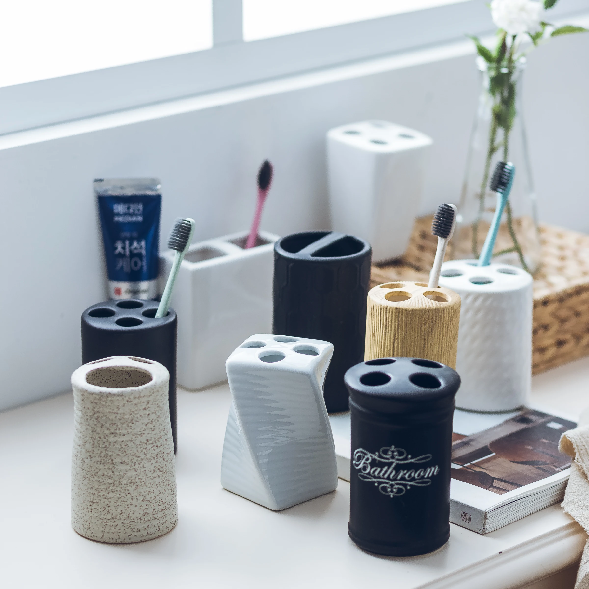 Ванная комната Керамика с тиснением и изображением Зубная щётка держатель мыть