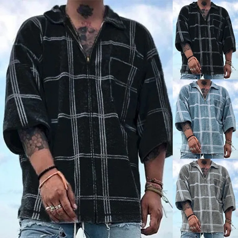 

SHUJIN Men Harajuku Color Block Plaid Shirt 2021 Mens Streetwear Thick Shirts Long Sleeve Male Vintage Korean Fashions Clothes