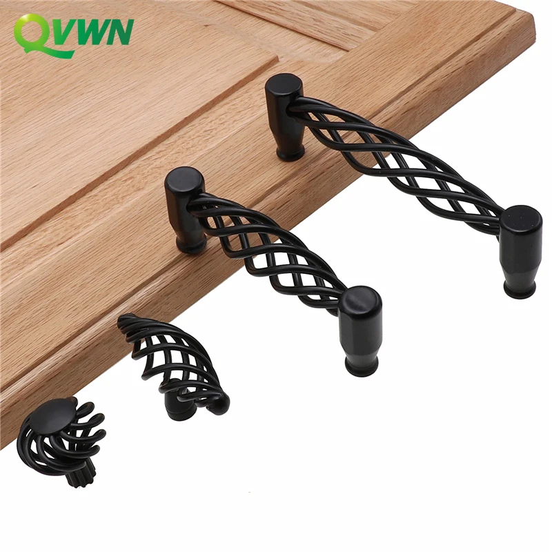 

QVWN Bronze Bird Cage Handle Hollow European Black Handle Single Hole Cabinet Wardrobe Door Knob Handle American Furniture