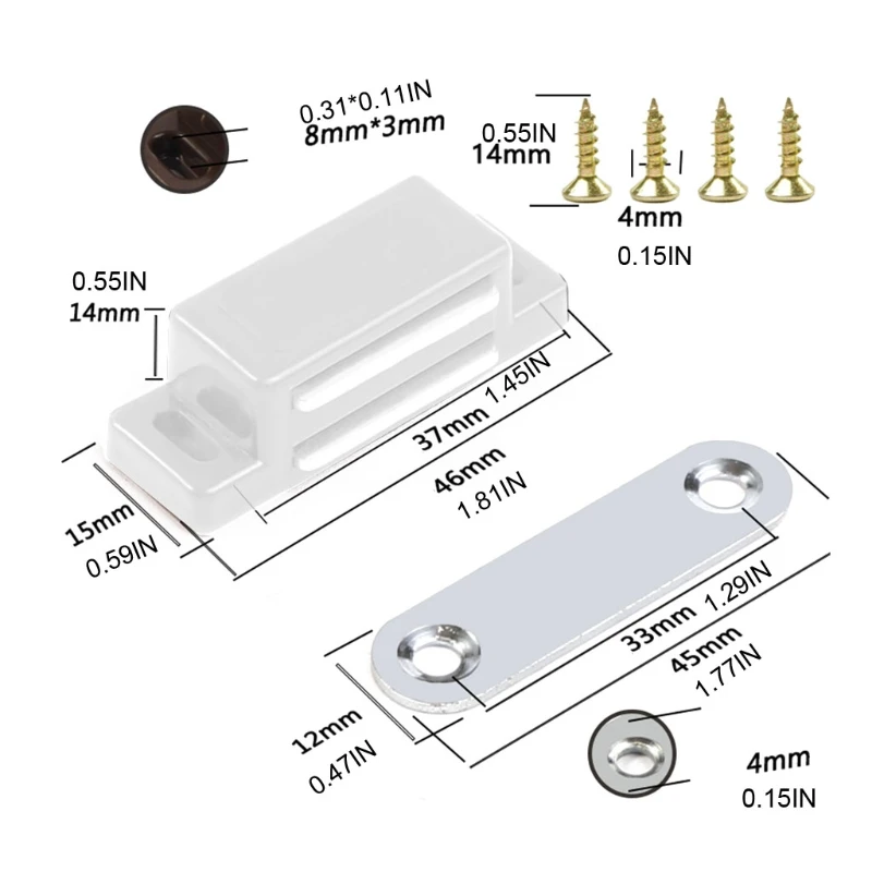 

K1KA Invisible Magnetic Door Catch Drawer Magnet Catch for Close Sliding Door Cabinet Cupboard with Mounting Screws