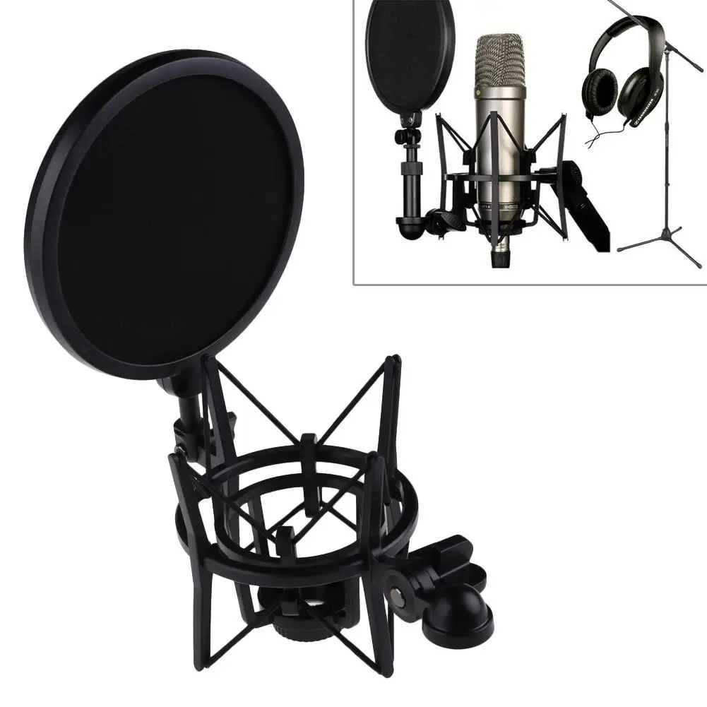 Microphone Mic Professional Shock Mount with Pop Shield Filter Screen adjustment and precise positioning mic stand holder