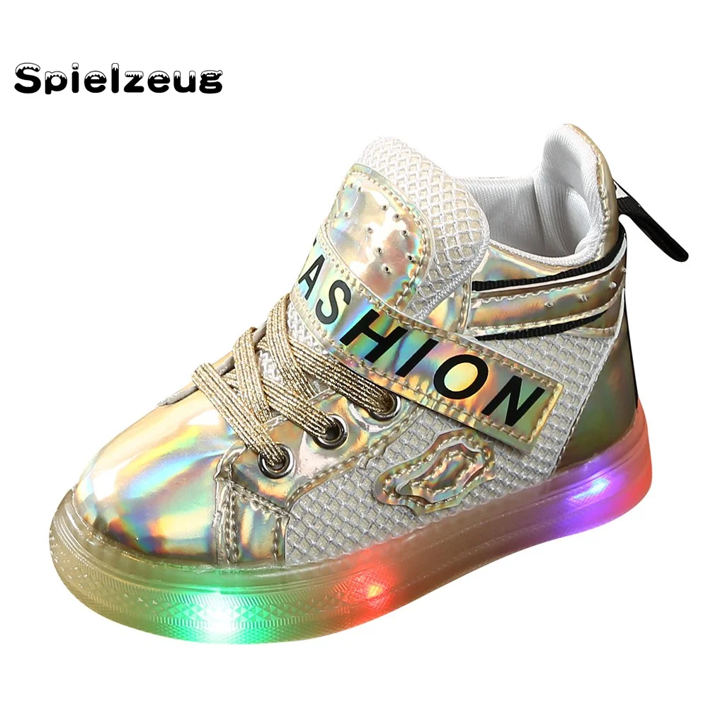 Роскошные ботинки светящаяся обувь для маленьких девочек блестящие спортивные