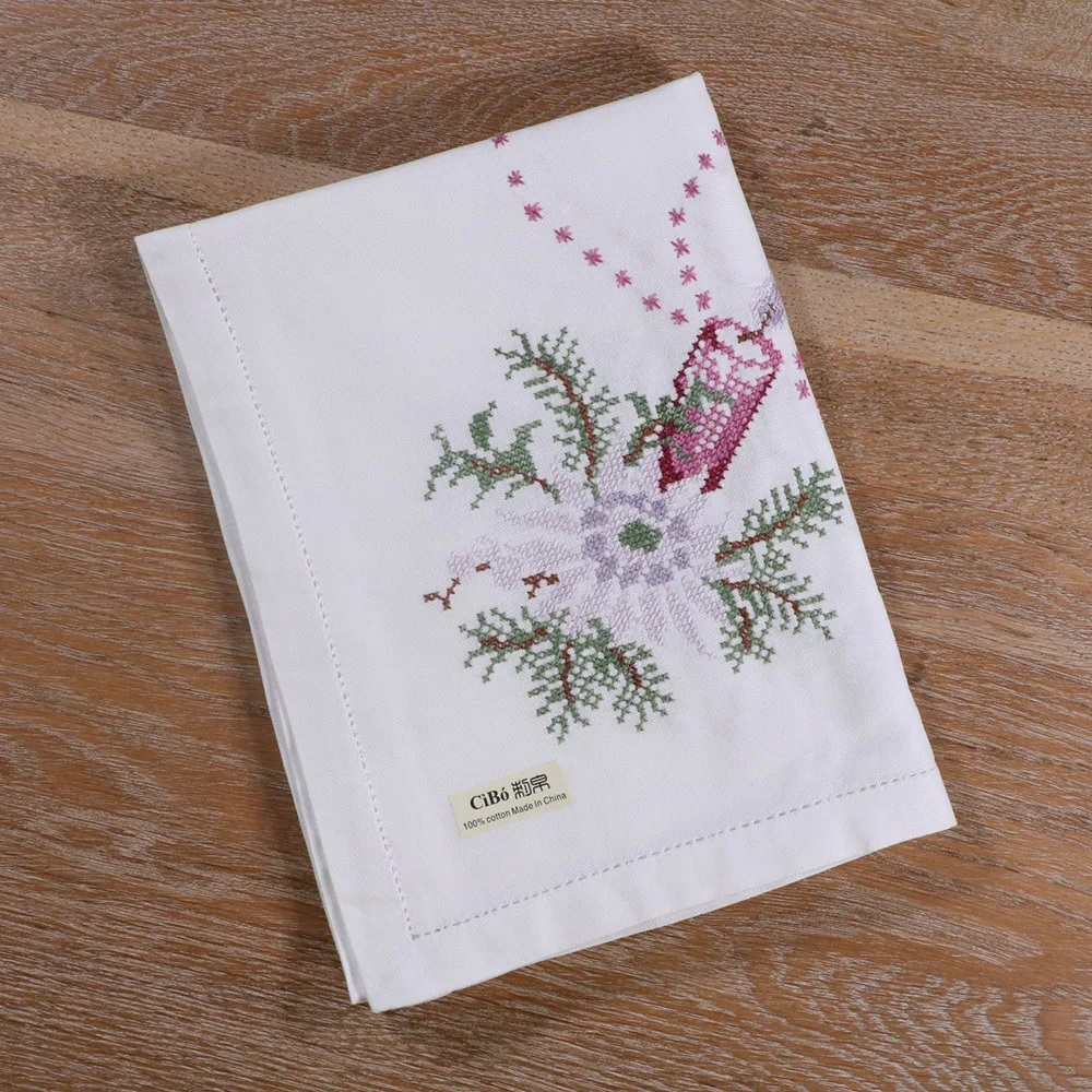 

TC003 : 1 шт. скатерть ручной работы, вышивка крестом, рождественские элементы, белая хлопковая антендиевая скатерть