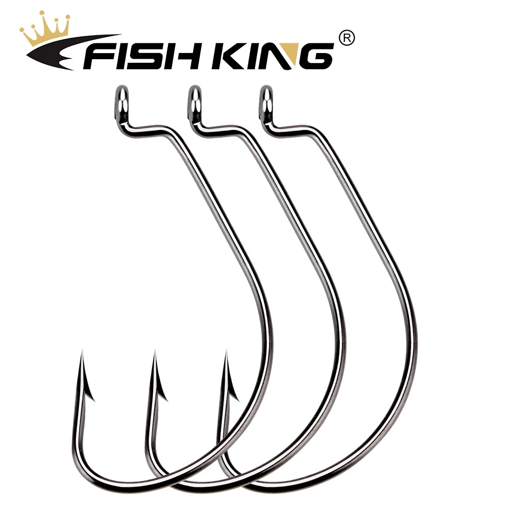 

FISH KING 50pcs/pack Fishing Soft Worm Hooks High Carbon Steel Wide Super Lock Bass Barbed Fishhooks Lure Softjerk Crank Hooks