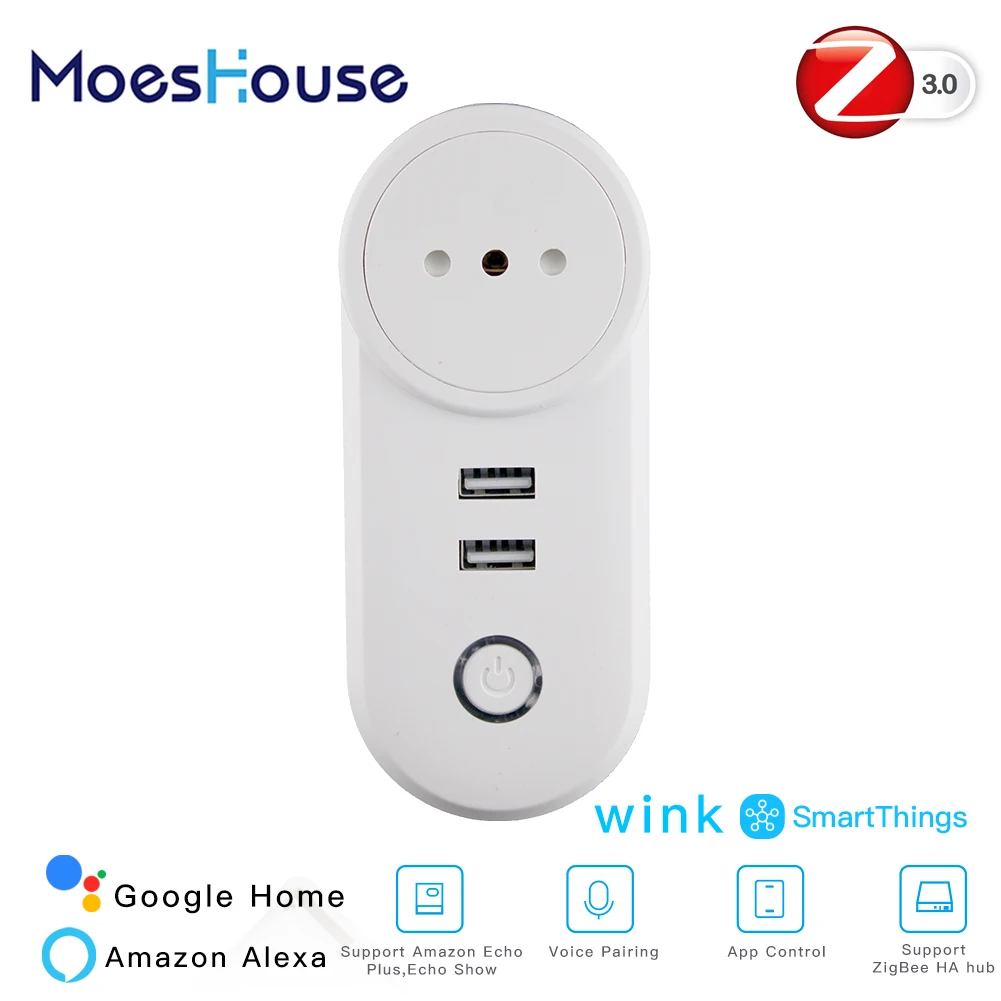 Розетка ZigBee3.0 Беспроводная с двумя USB-портами и дистанционным управлением |