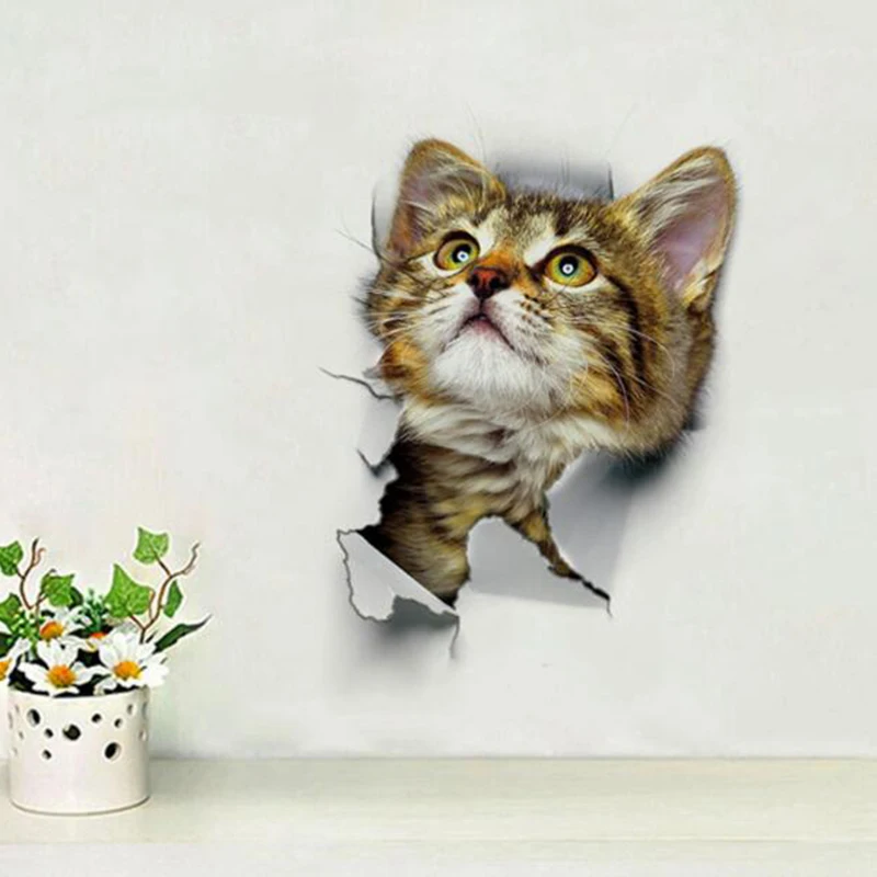 

Hole View Cute Cat 3D Wall Sticker Bathroom Toilet Kids Room Decoration Wall Decals Sticker Refrigerator Waterproof Poster