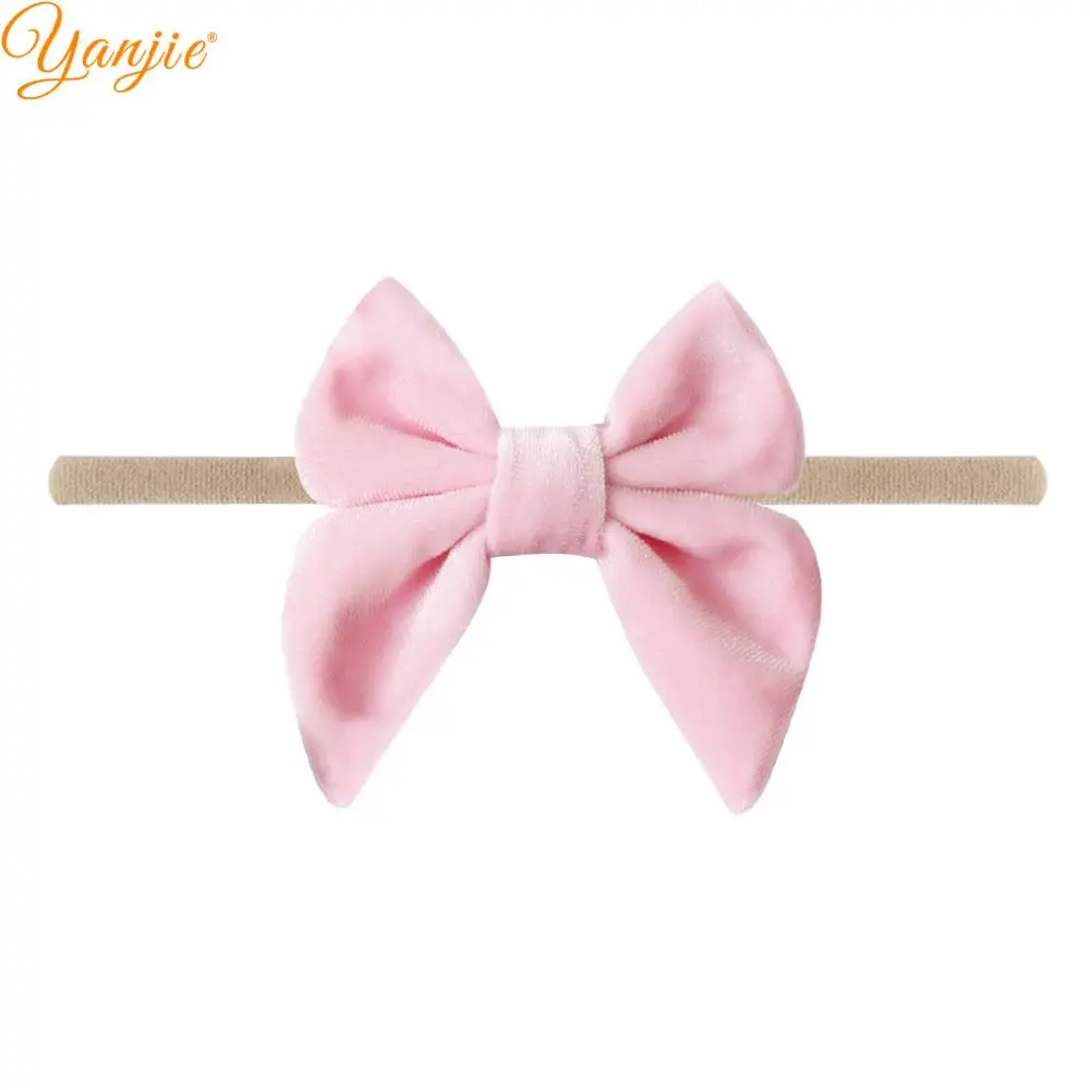 light pink 10 шт./лот, модные милые бархатные матросские волосы с бантом, эластичная нейлоновая повязка на голову, резинок для волос, аксессуары для волос для девочек, головные уборы - Цвет: light pink