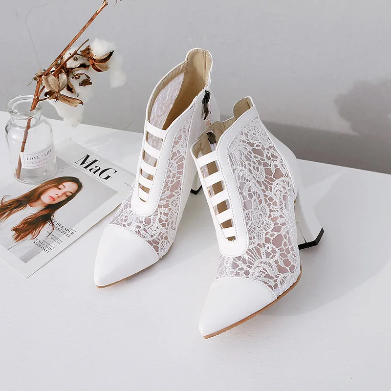 Женские ажурные ботинки на Высоком толстом каблуке элегантные модельные для